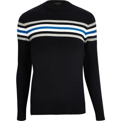 River Island Mens Stripe Ribbed Slim Fit Sweater