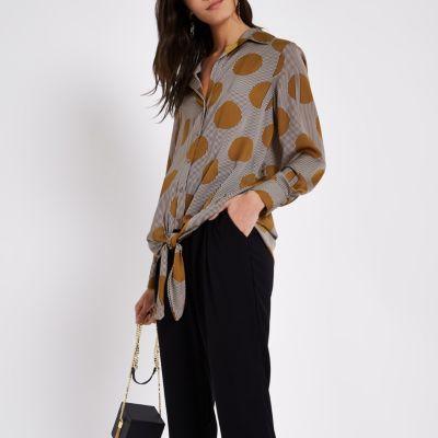 River Island Womens Print Long Sleeve Tie Front Shirt