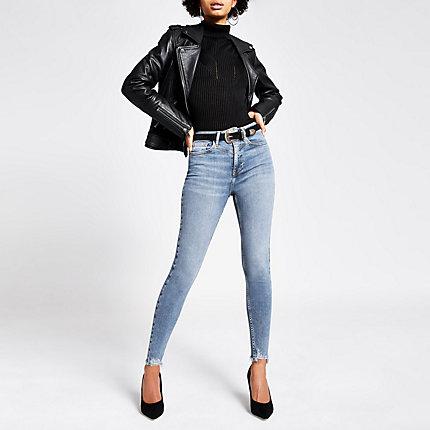 River Island Womens Mid Bue Hailey High Rise Jeans