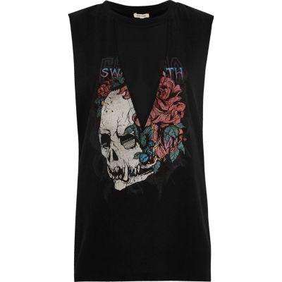 River Island Womens Skull Print Mesh Rock T-shirt