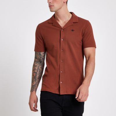 River Island Mens Slim Fit Short Sleeve Revere Shirt