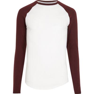 River Island Mens White Raglan Long Sleeve Muscle Fit T-shirt
