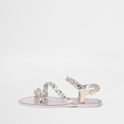 River Island Womens Gold Jewel Strap Jelly Sandals