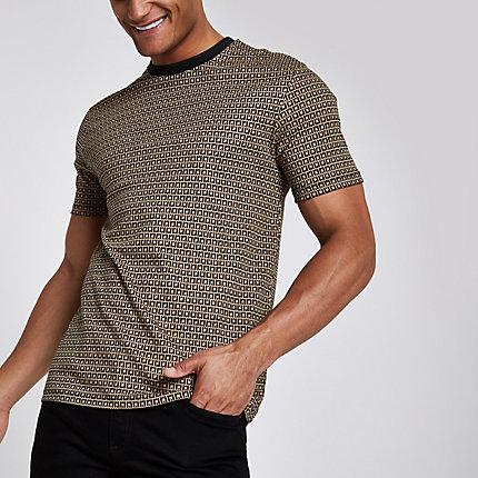 River Island Mens Slim Fit Ri Monogram T-shirt
