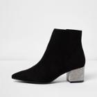 River Island Womens Pointed Embellished Block Heel Boots