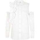 River Island Womens White Frill Cold Shoulder Shirt