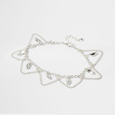 River Island Womens Silver Tone Drape Rhinestone Anklet