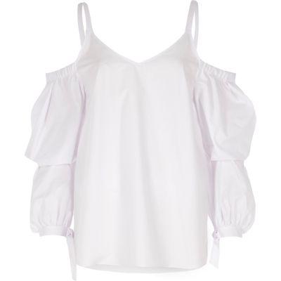 River Island Womens White Puff Sleeve Tie Cuff Top
