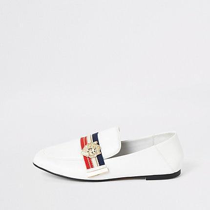 River Island Womens White Wide Fit Stripe Tape Loafers