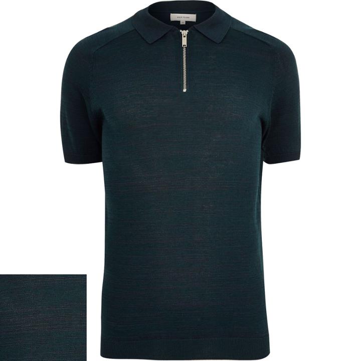 River Island Mensdark Zip Neck Polo Neck