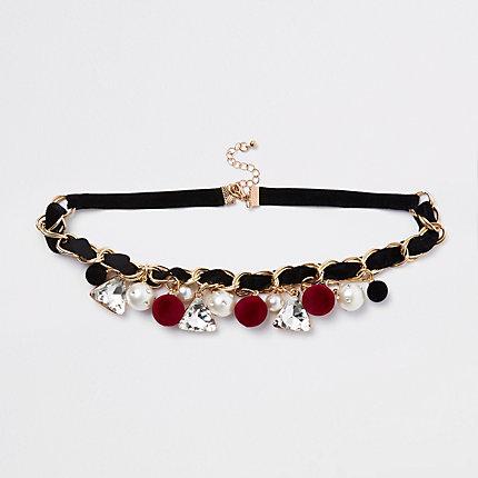 River Island Womens Gold Tone Jewel And Pom Pom Necklace