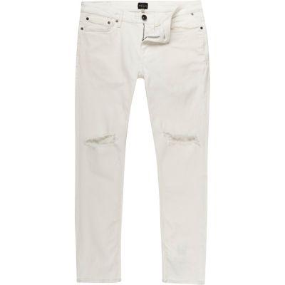 River Island Mens White Ripped Sid Skinny Jeans