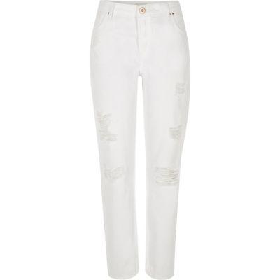 River Island Womens White Ripped Ashley Boyfriend Jeans