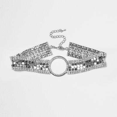 River Island Womens Silver Tone Chainmail Circle Choker