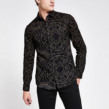 River Island Mens Slim Fit Diamond Print Shirt