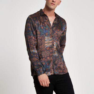River Island Mens Tile Print Slim Fit Shirt