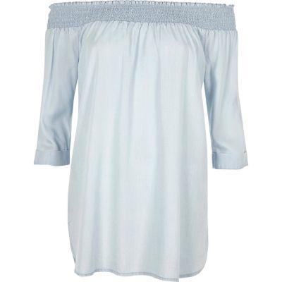 River Island Womens Shirred Bardot Long Sleeve Dress