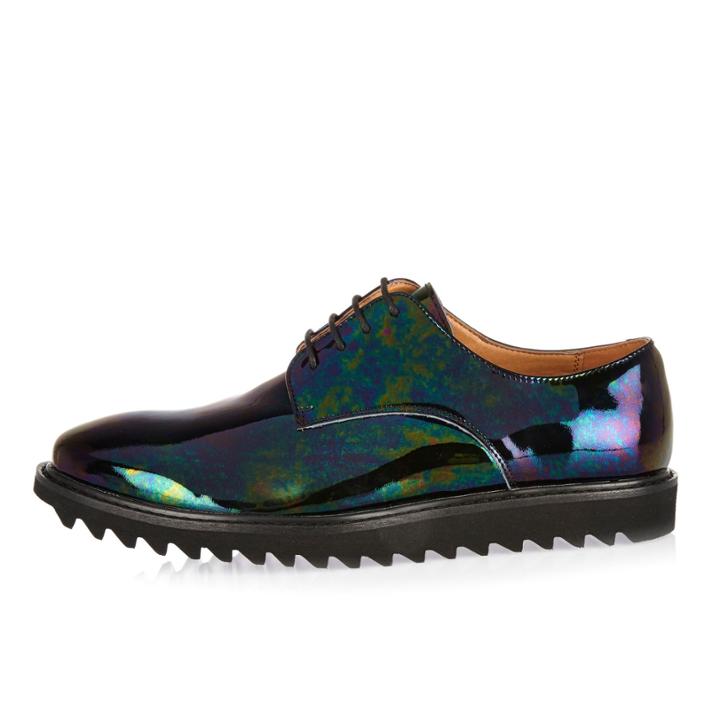 River Island Mensblue Oil Slick Cleated Sole Shoes