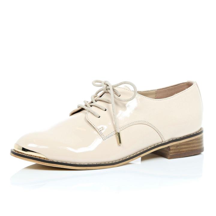 River Island Womens Nude Patent Lace Up Brogues