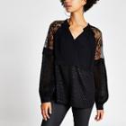 River Island Womens Lace Long Sleeve V Neck Sheer Top