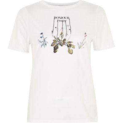 River Island Womens White 'bonjour Pretty' Floral Print T-shirt