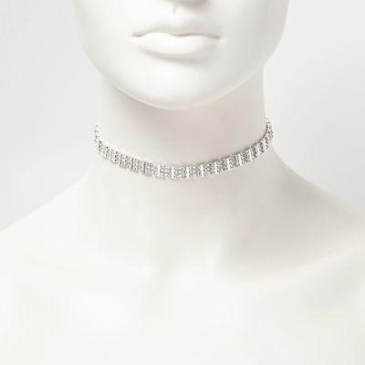 River Island Womens Silver Tone Square Sparkle Choker