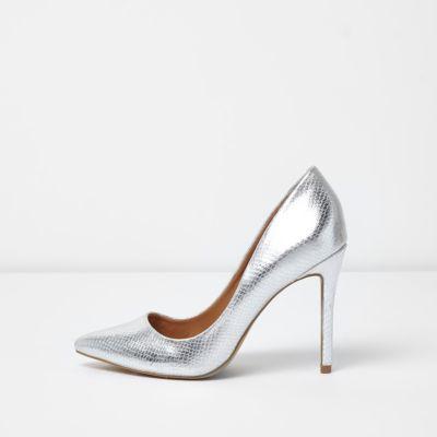 River Island Womens Silver Metallic Court Shoes