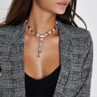 River Island Womens Gold Tone Faux Pearl Rhinestone Drop Choker