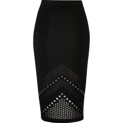River Island Womens Studded Mesh Knit Pencil Skirt