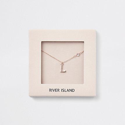 River Island Womens Rose Gold Tone 'l' Initial Necklace