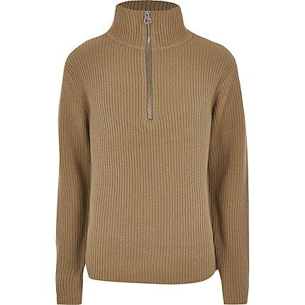 River Island Mens Zip Funnel Neck Fisherman Knit Jumper