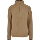 River Island Mens Zip Funnel Neck Fisherman Knit Jumper