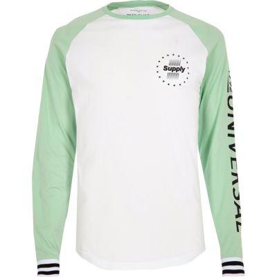 River Island Mens White And Printed Raglan Sleeve T-shirt