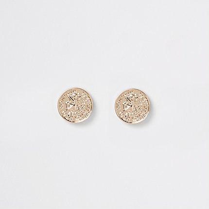 River Island Womens Gold Color Coin Stud Earrings
