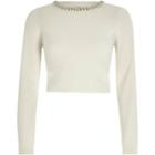 River Island Womens White Fitted Pearl Trim Crop Top