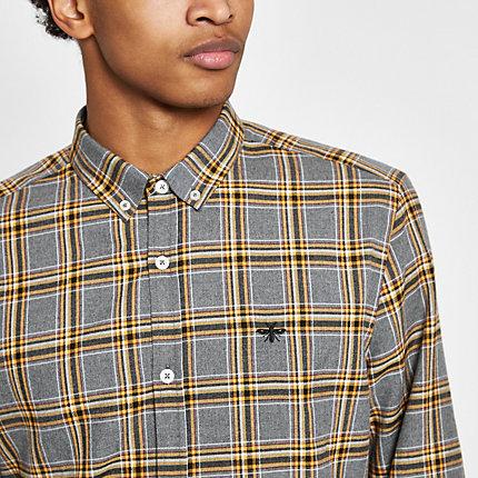 River Island Mens And Yellow Check Long Sleeve Shirt