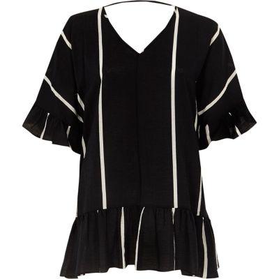 River Island Womens Stripe Print Frill Sleeve Peplum Top