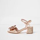 River Island Womens Gold Bow Wide Fit Glitter Block Heel Sandals