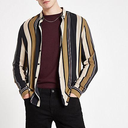 River Island Mens And Black Stripe Long Sleeve Shirt