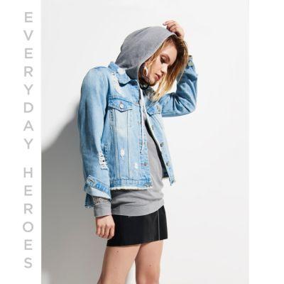 River Island Womens Oversized Ripped Denim Jacket