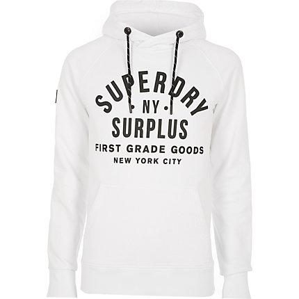 River Island Mens Superdry White Logo Chest Print Hoodie