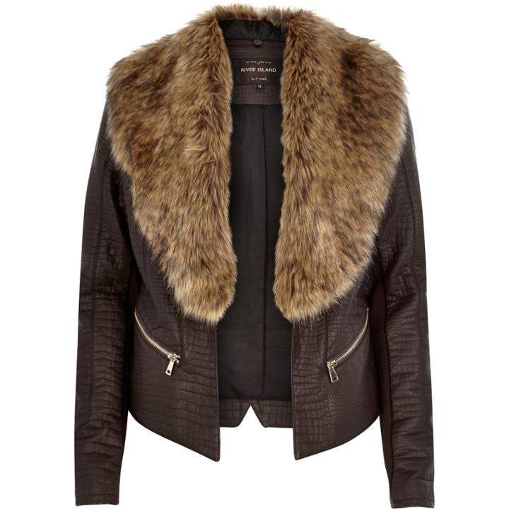 River Island Womens Croc Leather-look Fitted Jacket