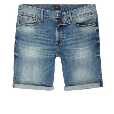 River Island Mens Skinny Green Cast Denim Shorts