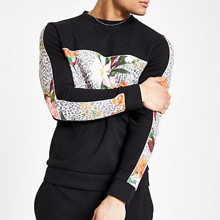 River Island Mens Slim Fit Floral Blocked Sweatshirt