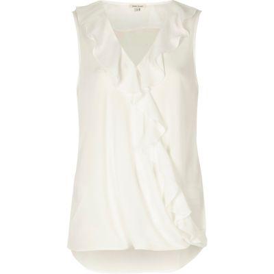 River Island Womens White Frill Front Sleeveless Blouse