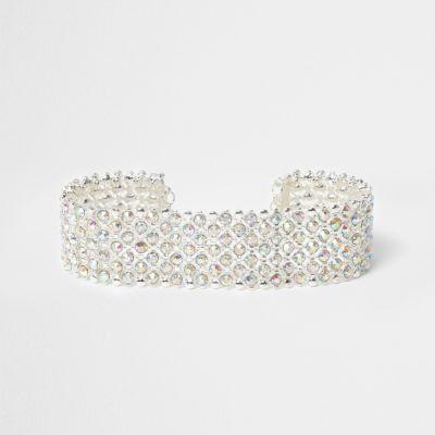 River Island Womens Silver Tone Rhinestone Choker