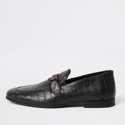 River Island Mens Croc Embossed Tape Leather Slim Loafer