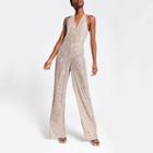 River Island Womens Silver Sequin Wide Leg Jumpsuit