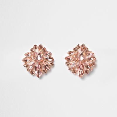 River Island Womens Rose Gold Tone Jewel Cluster Earrings
