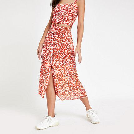 River Island Womens Printed Button Front Midi Skirt